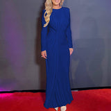 Stylish Slim Dress With Crew Neck And Long Sleeves