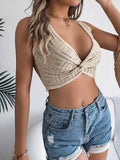 Solid Color Knotted Crop Knit Holiday Top