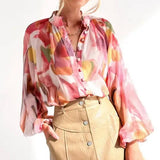 Women Tie Dye Marble Print Button Down Blouse_Cwtbll0359