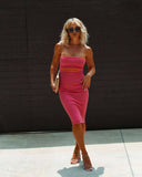 Strapless Striped Knit Slim-Fit Hip Wrap Dress