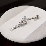 STAINLESS STEEL FLOWER ZIRCON DANGLE BELLY RING_CWMM9460