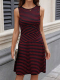 Stripe Round-Neck Sleeveless Color-Blocked Dress