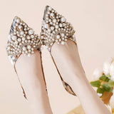 FAUX PEARL FLORAL PRINT DECOR FLAT SHOES FOR WOMAN_CWSHF0008