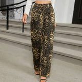 Washed Wild Leopard Denim Straight Leg Pants