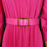 ELEGANT LAPEL SOLID COLOR WIDE HEM PLEATED DRESS_CWDMD3661