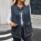 Washed Casual Loose Denim Vest Jacket