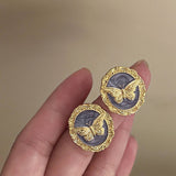 ROUND BUTTERFLY DRIP OIL FRENCH EARRINGS_CWAJE2065