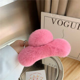 Large Rabbit Fur Hair Claw - Fluffy Winter Clip_Cwasc03146