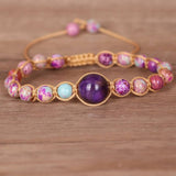 PURPLE TIGER STONE TURQUOISE BEAD BRAIDED BRACELET_CWAJE3952