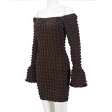 Square-Neck One-Shoulder Flared Sleeve Dress