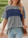 Womens Colorblock Striped Crew Neck Tee