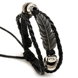 SIMPLE ALLOY FEATHER BEADED LEATHER BRACELET_CWMM4520