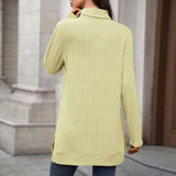 Solid-Color High-Neck Long-Sleeved Slit T-Shirt