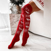 CHRISTMAS ELK SNOWFLAKE LONG KNEE HIGH SOCKS_CWMS0859