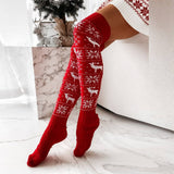 CHRISTMAS ELK SNOWFLAKE LONG KNEE HIGH SOCKS_CWMS0859