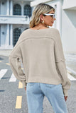 V Neck Solid Off Shoulder Knit Pullover_Cwoswl2047