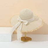 SUMMER FASHION BOW RIBBON WIDE BRIM STRAW HAT_CWAH3473