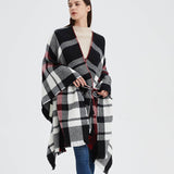 GEOMETRIC BLACK AND RED SHAWL WITH SPLIT HOOD_CWASC0263