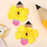 BABY BOW HAIR CLIP WITH PENCIL PATTERN HANDMADE_CWAHA6710