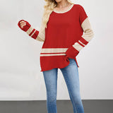 Two-Tone Round-Neck Loose And Versatile Sweater