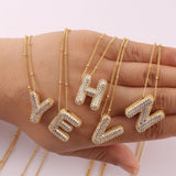 COPPER ZIRCONIA 26 LETTERS PENDANT NECKLACE_CWMM5869