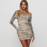 Tie Dye Long Sleeve Line Neck Sexy Spice Dress