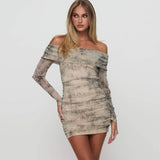 Tie Dye Long Sleeve Line Neck Sexy Spice Dress