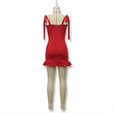 Solid Color Wooden Ear Edge Dress Buttock