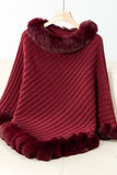 Cwocas0045_Thick Fur Collar Vintage Plaid Knitted Cape Shawl