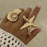 NEW BEACH IMITATION PEARL ADJUSTABLE ALLOY RING_CWMM3237
