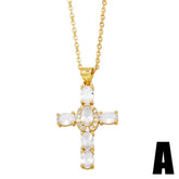 DIAMOND STUDDED PEARL CROSS PENDANT NECKLACE_CWAJE0899