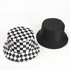 Cwah1522_Stylish Plaid Reversible Shade Bucket Hat