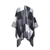 Women Color Plaid Tassels Split Warm Shawl