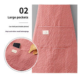 Cotton Striped Grid Kitchen Apron With Pocket_Cwmm10095