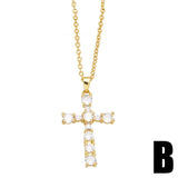 GOLDEN ZIRCON CROSS PENDANT NECKLACE_CWAJE0905
