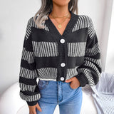 Striped Lantern Sleeve Cardigan Jacket