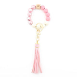 PRINTED WOOD BEAD BRACELET KEYCHAIN WITH TASSEL_CWMM7025