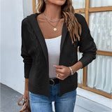 Solid Color Hooded Twist Sweater Cardigan