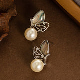 COLORFUL ABALONE DIAMOND BUTTERFLY PEARL EARRINGS_CWMM4299