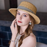 SIMPLE SUN PROTECTION FLAT TOP BEACH HAT STRAW HAT_CWAH1331
