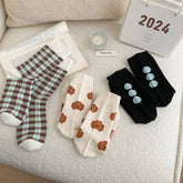 BROWN PUPPY POLKA DOT PLAID SOCKS_CWMS0955