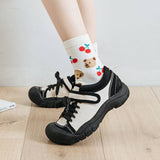 MILKY WHITE DOODLE SMILEY PATTERN CREW SOCKS_CWMS0208