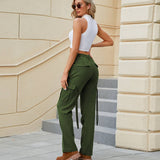 Washed Work Pants Ribbon Denim Casual Pants