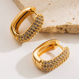 HEART GEOMETRIC CZ STUD EARRINGS GOLD PLATED BRASS_CWMM8516
