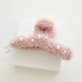 Pearl Fuzzy Hair Claw Clips For Fall,Winter_Cwaha0376