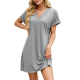 Solid Color V-Neck Short-Sleeved Casual Dress