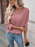 Waffle Round-Neck Solid-Color Knitted T-Shirt