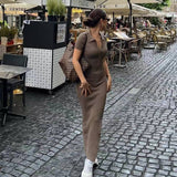 Temperament Trend Lapel Short-Sleeved Slit Dress