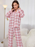 Two-Piece Red Plaid Long-Sleeved Loungewear