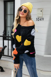 Women Round Neck Love Patterned Soft Sweater_Cwoswl1446